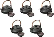 Set of 5 Black Glazed Flat Earthenware Pot Setomonohonpo (11.6 x 5 cm (240 cc) | Earthenware Bottle Mushi Made in China