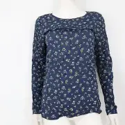 NWT Old Navy Women Size M Navy Blue W/Floral LS Shirt Top Blouse 100% Rayon