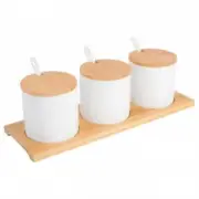 Gibson Gracious Dining 10 Piece Fine Ceramic Condiment Jars With Bamboo Lids An