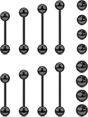 [Beautidots] 16PCS 14G 16G Tongue Rings Stainless Steel Nipple Ring Straight Barbells Short Long Bar Silver Black Gold Bridge Piercings For Women Men 12Mm 14Mm 16Mm 18Mm Length Ball Size 5MM 6MM