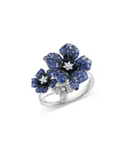 Bloomingdale's Fine Collection Blue Sapphire & Diamond Triple Flower Statement Ring in 14K White Gold