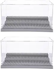 RHBLME 2 Pack Display Case for Minifigures Action Figures Blocks, 10 x 6.1 x 5.4 Inch Acrylic Minifigure Display Case, Grey Dustproof Display Box with 3 Movable Steps Gift for Lego