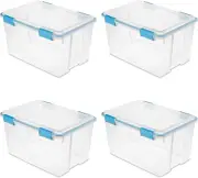 4 Pack Gasket Box, Stackable Storage Bin with Latching Lid, 54 Quart