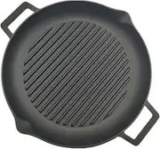 Cast Iron Grill pan, Round Double-Ear Striped Frying pan, Non-Stick Grill Meat Frying pan, Iron Plate Fish pan, Suitable for Stove, Gas Grill and Outdoor Cooking (Black)