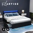 Artiss Bed Frame Queen Double Size LED with 4 Drawers Black DUNN