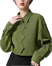 [Generic] Women Spring Turn-Down Collar Long Sleeve Shirt Irregular Shirt High Street Ingle-Breasted Tops