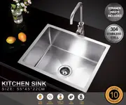 550*450*220 Handmade Stainless Steel Under/Topmount Kitchen Laundry Single Sink [44-HF5545]