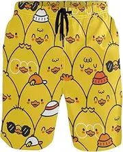 [GuoChe] Mens Swim Trunks Cute Funny Ducks Yellow Quick Dry Swimwear Board Shorts Mens Swim Trunk Bathing Suits Mesh Lining
