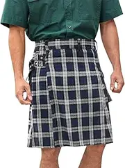[Runcati] Mens Utility Kilt Black Scottish Black & Irish Tartan Hybrid Royal Stewart Pockets Kilt Pin