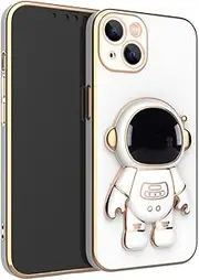 3D Astronaut Folding Stand Soft Phone Case for iPhone 14 13 12 11 Pro Max XR XS 7 8 Plus SE 2022 Plating Shockproof Case Cover,White,for iPhone Xs Max