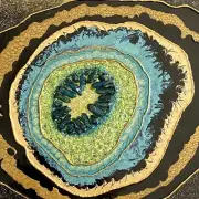 Warm Fuzzy Geode Original Art Mixed Media Faux Geode Signed Painting 9x12in
