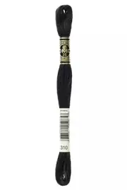 DMC - Color # 310 (Black) - Six Strand Embroidery Floss -- Per Skein