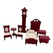 Vintage Wood Bedroom Suite Doll House Furniture 8 Pieces 1:16 Bed Dresser Tables