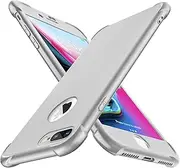ORETECH Compatible with iPhone 7 Plus Case, iPhone 8 Plus Case with[2 x Tempered Glass Screen Protector]360 Shockproof Ultra Thin Hard PC Silicone TPU Bumper Case Cover for iPhone 7 Plus 8 Plus-Silver
