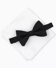 $65 Alfani Men's White Black Pre-Tied Adjustable Bowtie & Pocket Square Set