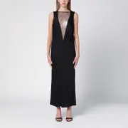 [ROTATE Birger Christensen] Black midi dress with mesh insert 38 DK Black