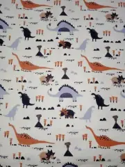 Dinosaurs White Flannelette Cotton Fitted Cot Sheet Handmade