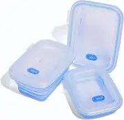 Silicone Collapsible Food Storage Containers with Silicone Lid (3 Pk), (Blue)