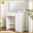 Dressing Table with Large LED Mirror 3 Colors Makeup Desk Vanity Table 5 Drawers