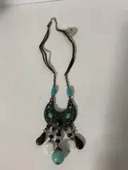 12” Southwest Pendant Necklace With Turquoise, Chalcedony, Opal, & Moss Agate