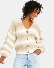 New with Tags ROXY Marble Tiles Cardigan White & Natural Tan XS