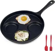 waykea 4-Cup Cast Iron Fried Egg Pan 9.5” Pancake Pan Burger Omelet Cooker Griddle Egg Skillet for Breakfast, Kitchen Cookware for Gas Stove & Induction Cooker