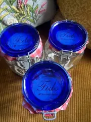 Vintage Bormioli Rocco Fido 1L Cobalt Blue Top Glass Jar Lock Lid Made In Italy