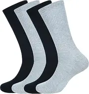 [ASSOTS] LONDON Women's Crew Socks Full Length Cotton Blend Solid Color | Lightweight Crew Casual Wear Business Sock, Pack of 4 Socks, Color - 2 Black, 2 Grey, Size - 6 to 9, 2 Black, 2 Grey
