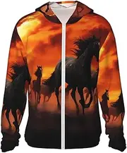 [LHBWCVN] UPF 50+ Light Jacket Full Zip Sun Protection Hoodie for Women Men Long Sleeve Horses Red Glowing Clouds Sun Shirts