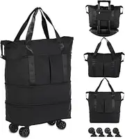 [VOOWO] Rolling Duffle Bag with Wheels, Expandable Foldable Duffel Bag with Wheels for Travel, Rolling Luggage Carry on Duffel Bag, Wheeled Travel Duffle Bag, Large Weekend Bag for Women & Men, Black,