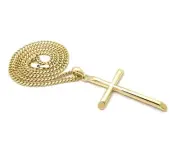 Gold Tone Holy Cross Pendant & 18"~ 24" Box Cuban Rope Chain Hip Hop Necklace