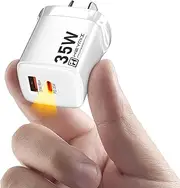 HEYMIX 35W GaN Charger, USB-C Fast PD Wall Charger, 30W/25W/20W/18W/15W QC3.0 USB Power Adapter, 2-Port USBC & USBA PPS AU Plug Compatible with iPhone 14/13/12, S22/S21,Pixel,Mobiles & Switch