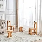 woJKod Rubber Wood Childrens Wooden Chair and Small Wooden Stool,Premium Wooden Nursery Furniture-Kid-Friendly,Solid Wooden Step Stool for Kids,Sturdy and Versatile Foot Stool,Team Set(4pcs)