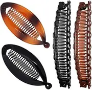 Banana Clips Hair Clincher Combs for Women Thick Curly Hair Fishtail Hair Clips Ponytail Holder Accessories for Women Girls Hair Comb Double Banana Clip Barrettes 4 Pcs