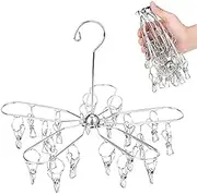 Estoder Foldable Clothes Drying Hanger Stainless Steel Laundry Drying Rack with 20 Clips, Sock Dryer Hanger for Hanging Underwear, Towels, Baby Clothes, Lingerie, Bra, Hat, Scarf, Gloves, Diapers