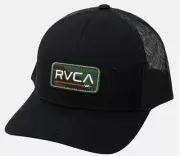 RVCA All The Way Curved Black Mens Camo Ticket Snapback Trucker Hat Cap