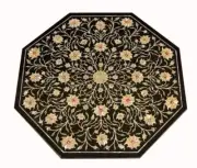 18" marble side coffee Table top Semi Precious Stones inlaid handmade art