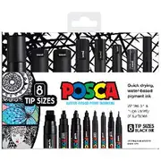 POSCA Paint Markers Assorted Tip Sizes Black 8 Pack