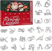 Metal Puzzle Advent Calendar 2023, Christmas Countdown with 24 Brain Teaser Puzzles Toys for Xmas for Kids and Adults in Gift Box