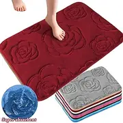 1pc Bath Rugs, Rose Flower Patterned Bathroom Bath Mat Flannel Non-slip Carpet Bathtub Floor Rug Shower Room Doormat Memory Foam Mat Washable Carpet