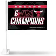 Rico Industries NBA Chicago Bulls 6X NBA Champions Double Sided Double Sided Car Flag - 16" x 19" - Strong Pole That Hooks onto Car/Truck/Automobile
