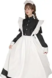 [CR ROLECOS] Maid Outfit Costume Japanese Women Maid Dress Victorian Maid Dress Apron with Headwear Halloween Costumes