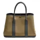 【Hermes 愛馬仕】Garden Party帆布小牛皮撞色暗釦手提包(36cm-卡其/灰色H082264CK-KHAKI-GRAY)