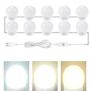 LED Vanity Lights for Mirror Vanity Lights Stick on with 10 Dimmable Bulbs 3000K 4000K 6500K 3 Color Modes Dimmable Brightness USB Cable Stick up for Dressing