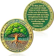 Growing in Faith Christian Challenge Coins Rooted in Christ Jesus Bible Coin Colossians 2:6-7 Jesus God Christian Prayer Token Art Pocket Bible Verses Jesus Religious Gifts for Men Women