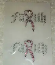 Faith Breast Cancer Ribbon Rhinestone Transfer Size 5" x 3.2." Comes 2 Per Sheet