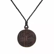 Tree of Life Wood Necklace Hand Carved Pendant Cord Choker - 81stgeneration