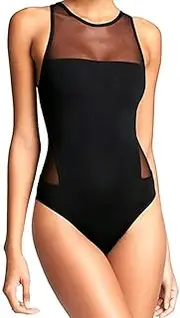 [LiuliuBull] Women One Piece Swimsuit Sexy See Through Mesh Cutout High Neck Halter Monokini Swimwear Beachwear Bathing Suit
