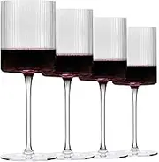 Jayour Ribbed Wine Glasses | Unique Fluted Design | Tall Wine Glasses with Long Stem | Fancy and Modern Trend Design | Set of 4 - 17 oz Each