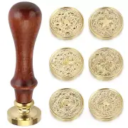 6 PCS Wax Seal Stamp Set with Magic Symbols Wax Stamp Heads and Wooden Handle, V